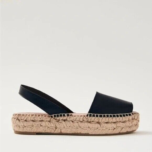 Alohas Ibiza Espadrille Platform Sandals Womens Sz 37/US 6.5 Black Leather Spain - Picture 1 of 11